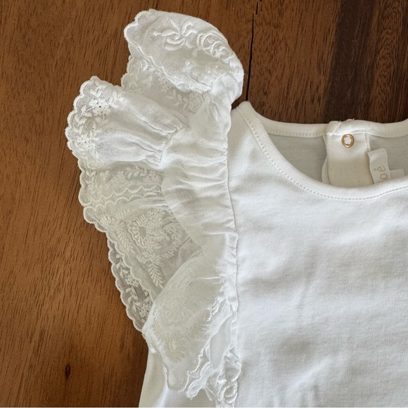 Chloe Baby Girl White Top Lace Short Ruffle Sleeves Cotton Size 2 - Picture 4 of 7